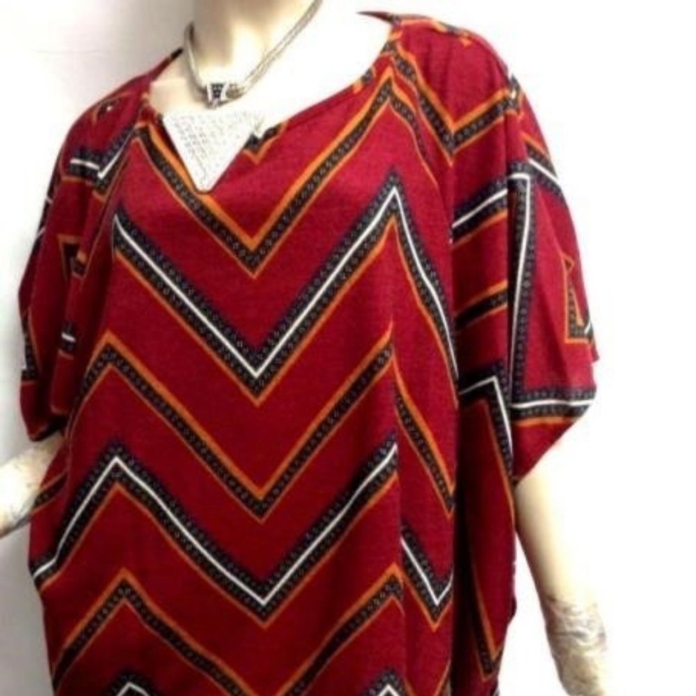 Chevron Poncho Short Sleeve Blouse Small Red